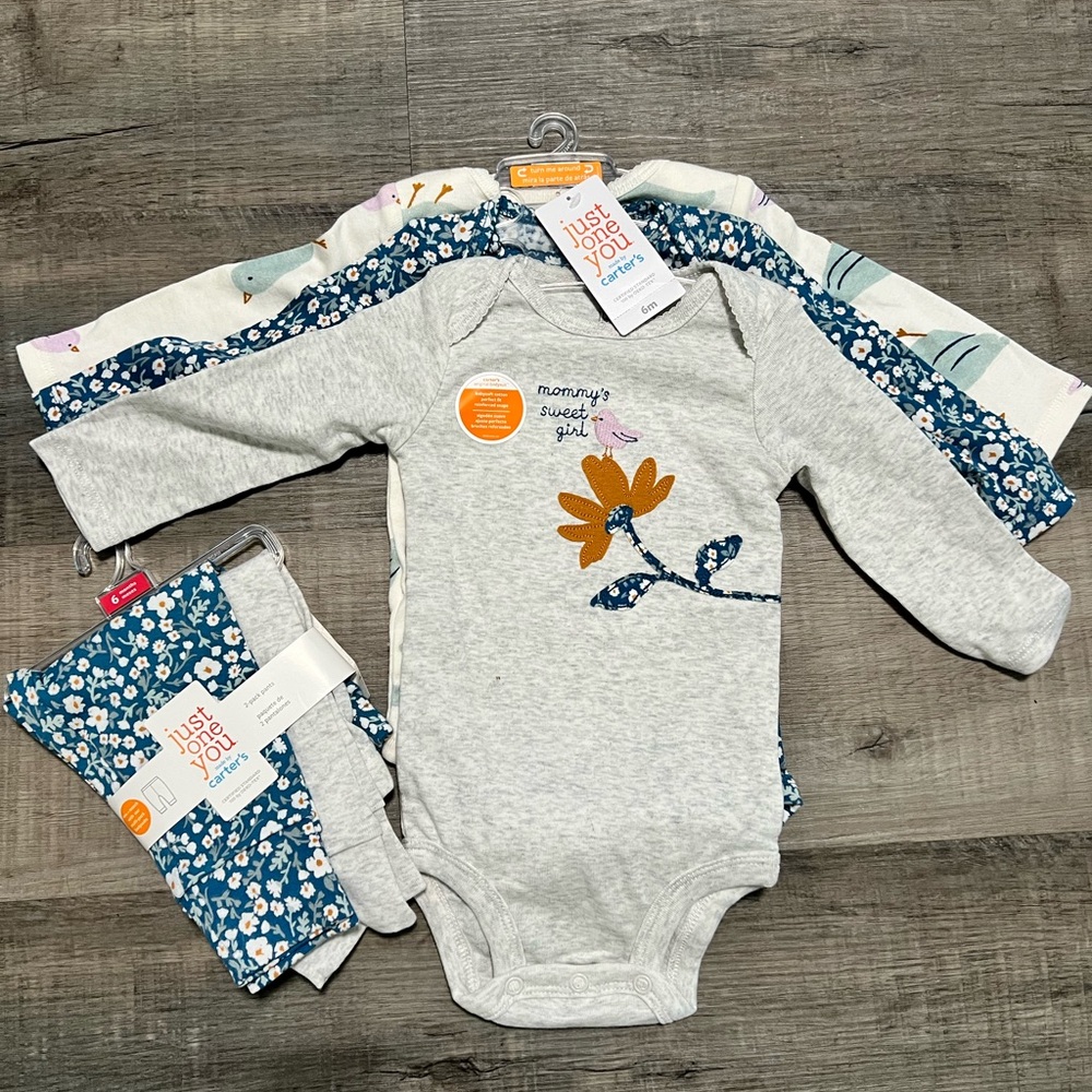 Carter's Gray and Blue Floral Bodysuit Set NWT‎